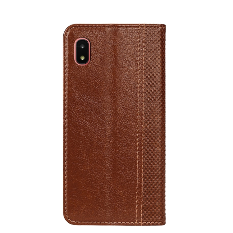 For Samsung Galaxy A20 JP Version Grid Texture Magnetic PU + TPU Horizontal Flip Leather Case with Holder & Card Slot
