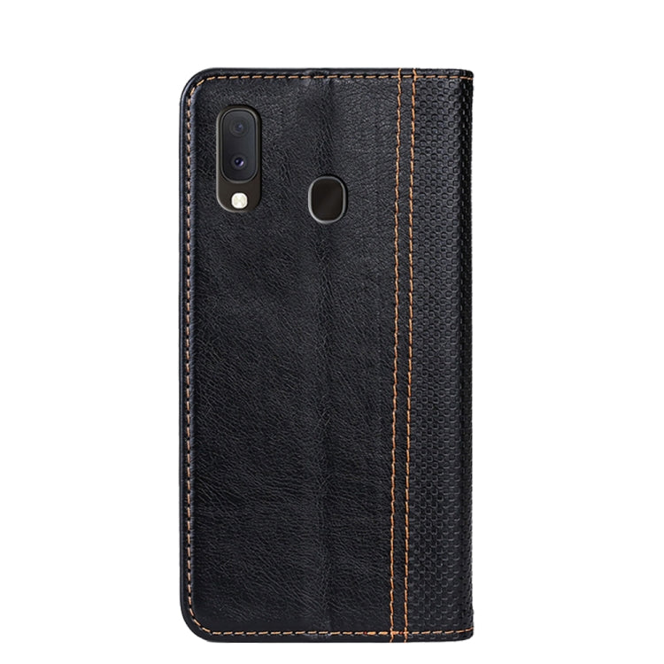 For Samsung Galaxy A20e Grid Texture Magnetic PU + TPU Horizontal Flip Leather Case with Holder & Card Slot
