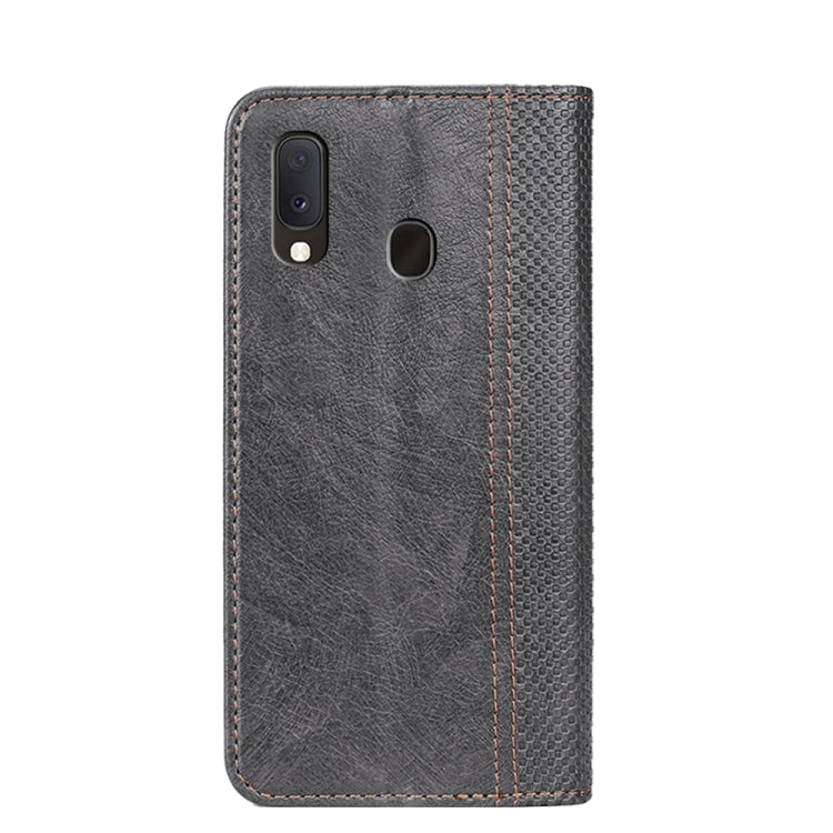 For Samsung Galaxy A20e Grid Texture Magnetic PU + TPU Horizontal Flip Leather Case with Holder & Card Slot
