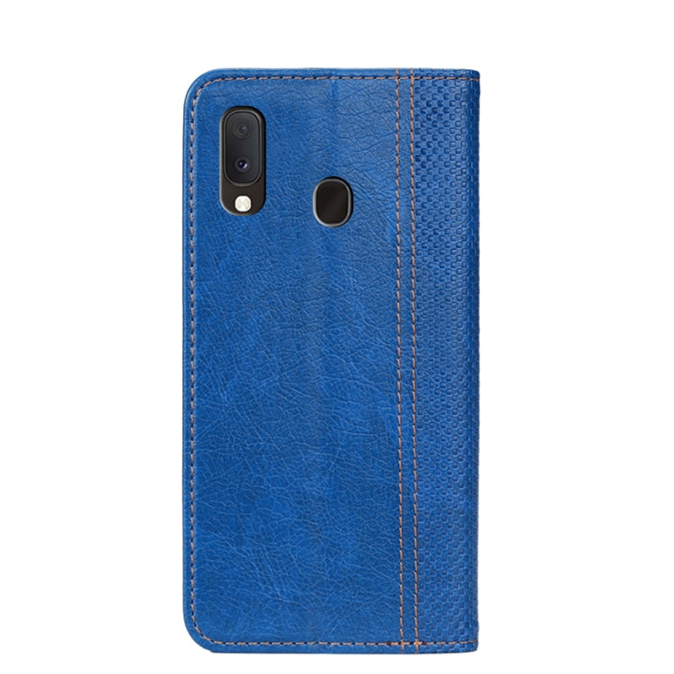 For Samsung Galaxy A20e Grid Texture Magnetic PU + TPU Horizontal Flip Leather Case with Holder & Card Slot