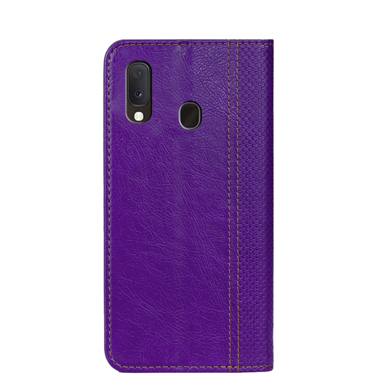 For Samsung Galaxy A20e Grid Texture Magnetic PU + TPU Horizontal Flip Leather Case with Holder & Card Slot