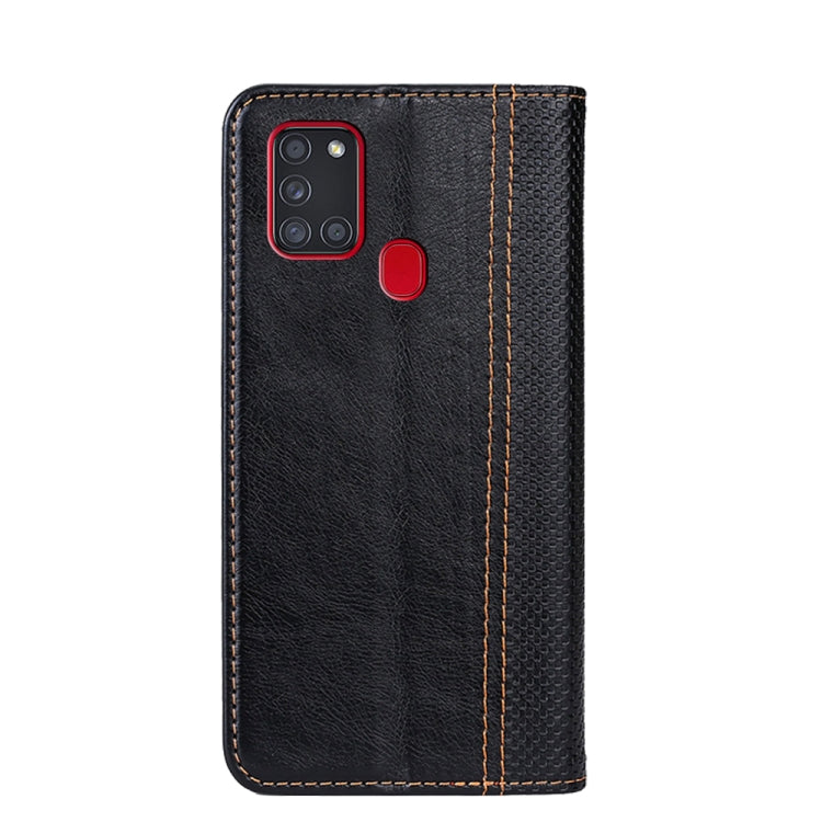 For Samsung Galaxy A21s Grid Texture Magnetic PU + TPU Horizontal Flip Leather Case with Holder & Card Slot