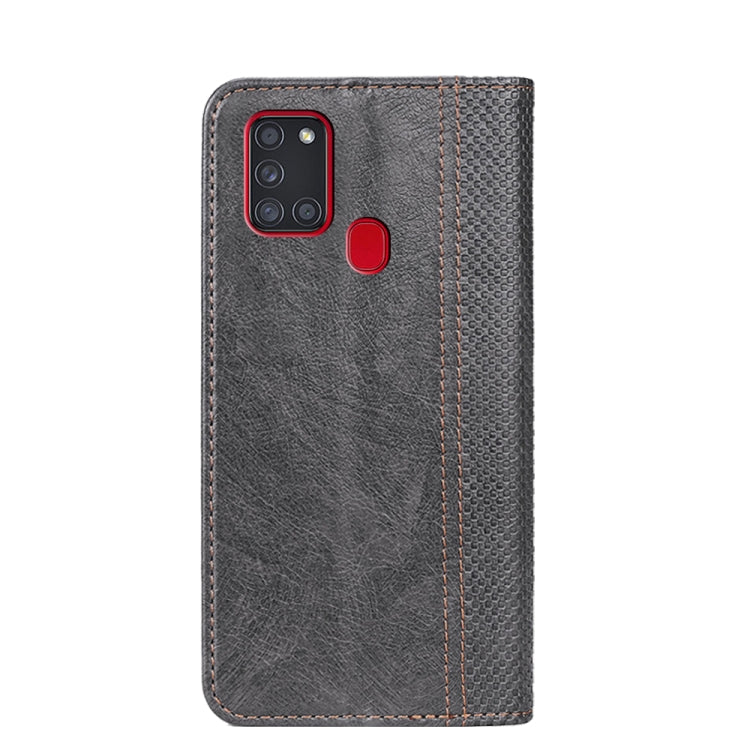 For Samsung Galaxy A21s Grid Texture Magnetic PU + TPU Horizontal Flip Leather Case with Holder & Card Slot