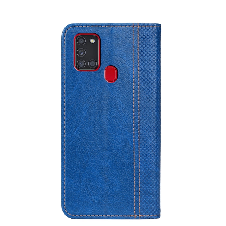For Samsung Galaxy A21s Grid Texture Magnetic PU + TPU Horizontal Flip Leather Case with Holder & Card Slot