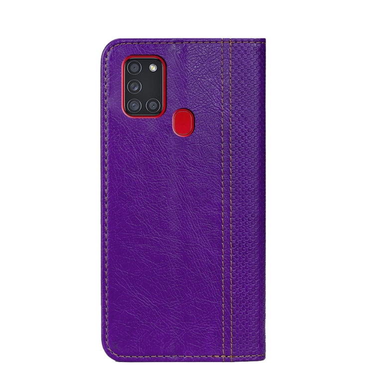 For Samsung Galaxy A21s Grid Texture Magnetic PU + TPU Horizontal Flip Leather Case with Holder & Card Slot