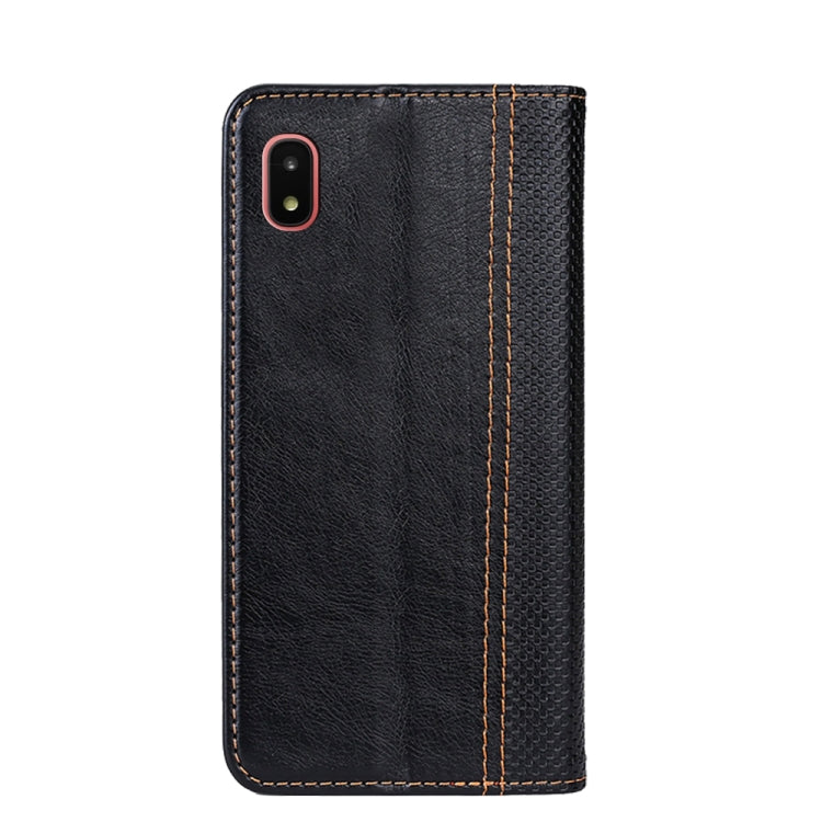 For Samsung Galaxy A21 JP Version Grid Texture Magnetic PU + TPU Horizontal Flip Leather Case with Holder & Card Slot