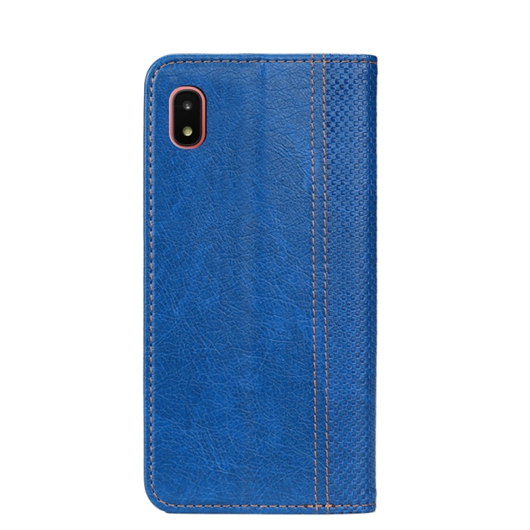 For Samsung Galaxy A21 JP Version Grid Texture Magnetic PU + TPU Horizontal Flip Leather Case with Holder & Card Slot