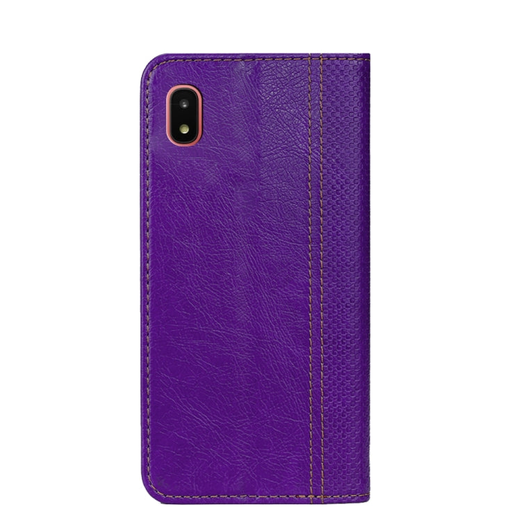 For Samsung Galaxy A21 JP Version Grid Texture Magnetic PU + TPU Horizontal Flip Leather Case with Holder & Card Slot