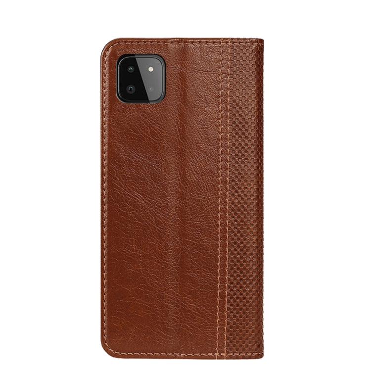 For Samsung Galaxy A22 5G Grid Texture Magnetic PU + TPU Horizontal Flip Leather Case with Holder & Card Slot
