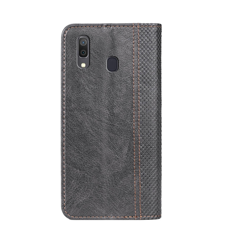 For Samsung Galaxy A30 Grid Texture Magnetic PU + TPU Horizontal Flip Leather Case with Holder & Card Slot