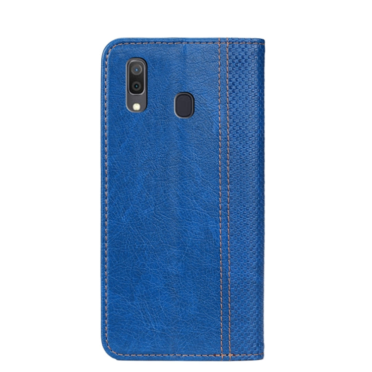 For Samsung Galaxy A30 Grid Texture Magnetic PU + TPU Horizontal Flip Leather Case with Holder & Card Slot