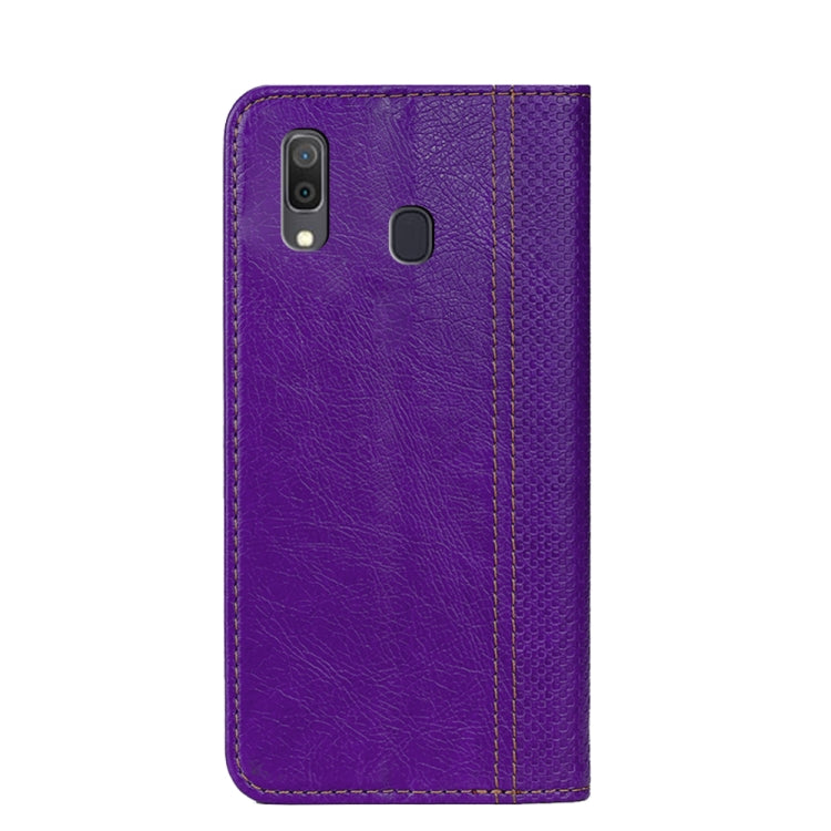 For Samsung Galaxy A30 Grid Texture Magnetic PU + TPU Horizontal Flip Leather Case with Holder & Card Slot