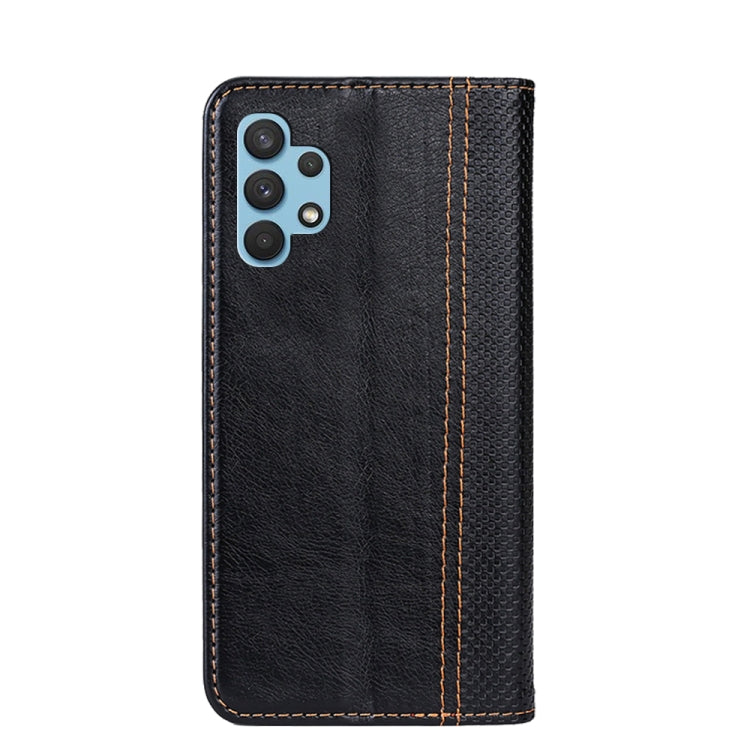 For Samsung Galaxy A32 4G Grid Texture Magnetic PU + TPU Horizontal Flip Leather Case with Holder & Card Slot