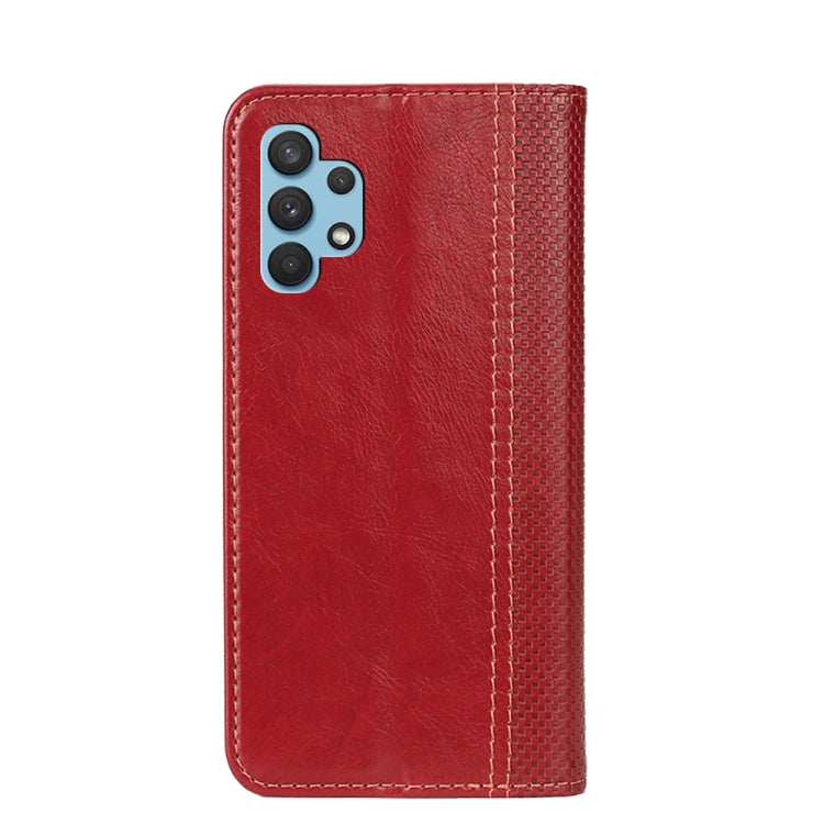 For Samsung Galaxy A32 4G Grid Texture Magnetic PU + TPU Horizontal Flip Leather Case with Holder & Card Slot