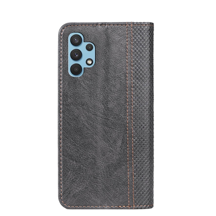 For Samsung Galaxy A32 4G Grid Texture Magnetic PU + TPU Horizontal Flip Leather Case with Holder & Card Slot
