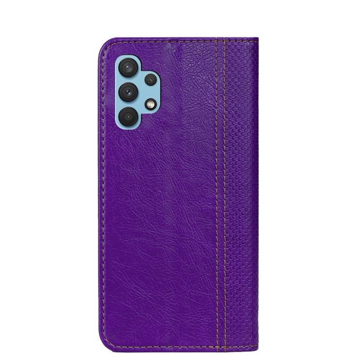 For Samsung Galaxy A32 4G Grid Texture Magnetic PU + TPU Horizontal Flip Leather Case with Holder & Card Slot
