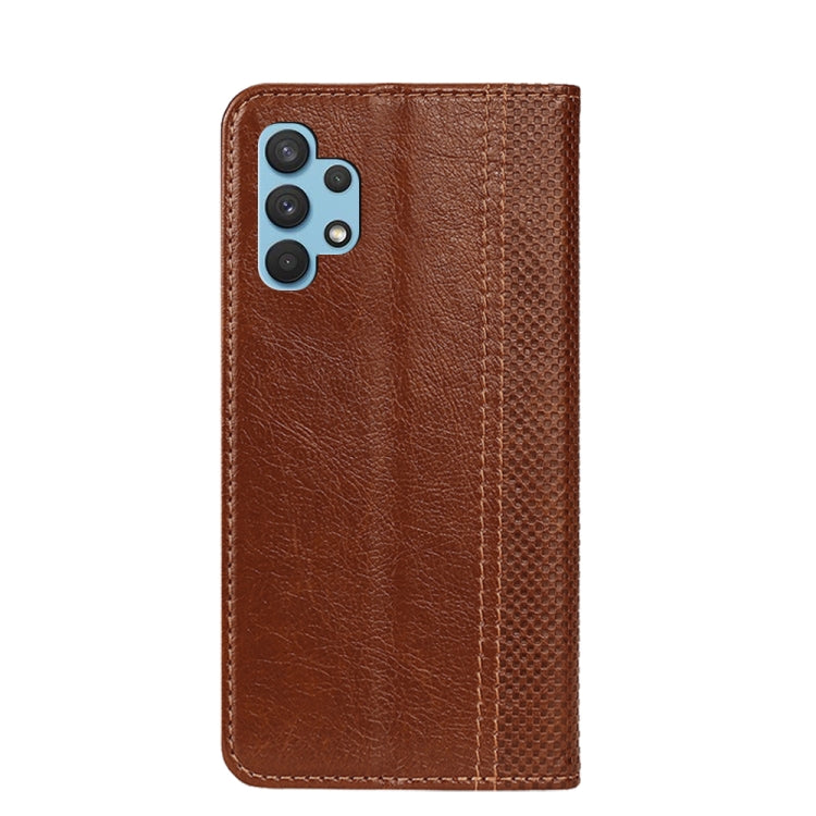 For Samsung Galaxy A32 4G Grid Texture Magnetic PU + TPU Horizontal Flip Leather Case with Holder & Card Slot