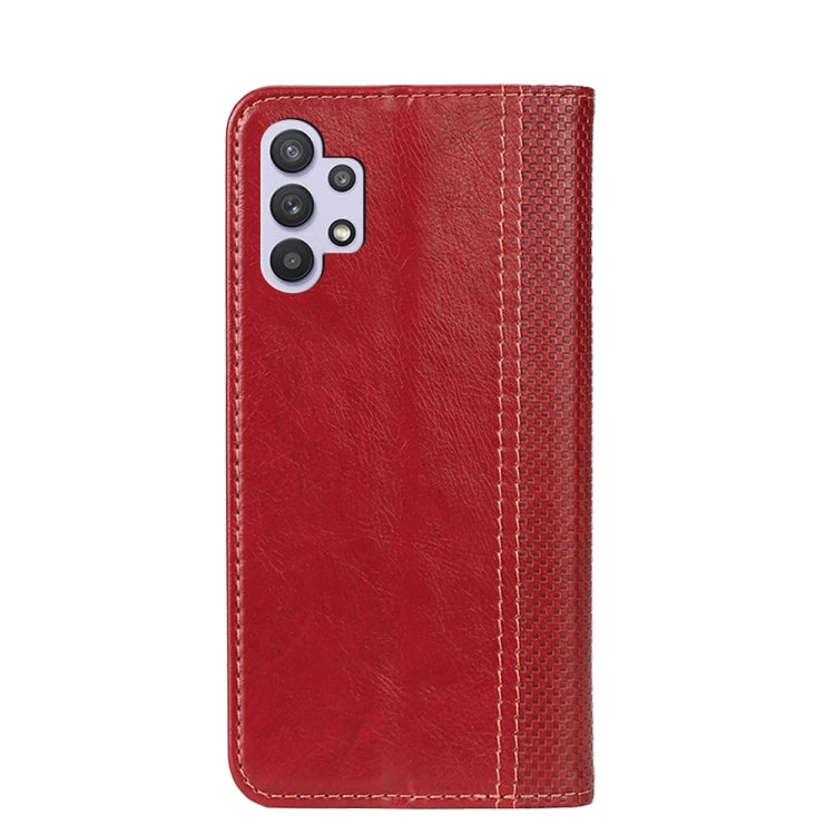 For Samsung Galaxy A32 5G Grid Texture Magnetic PU + TPU Horizontal Flip Leather Case with Holder & Card Slot