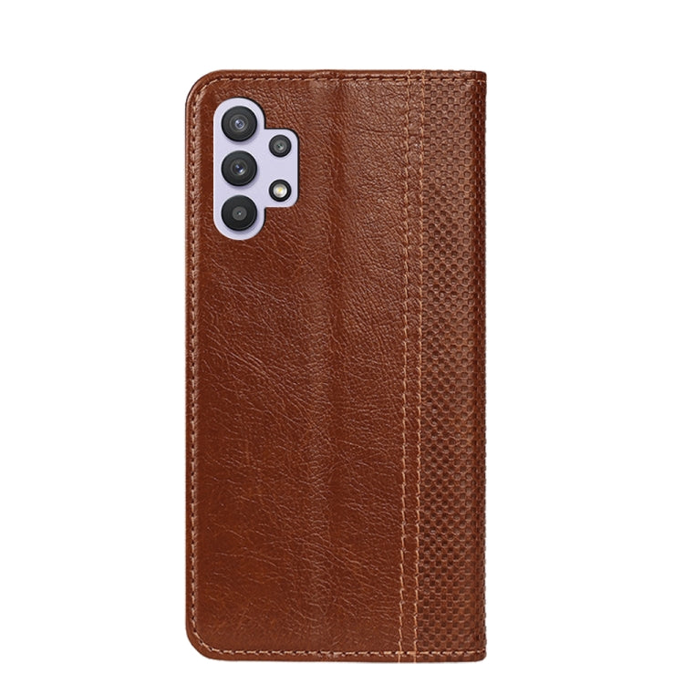 For Samsung Galaxy A32 5G Grid Texture Magnetic PU + TPU Horizontal Flip Leather Case with Holder & Card Slot