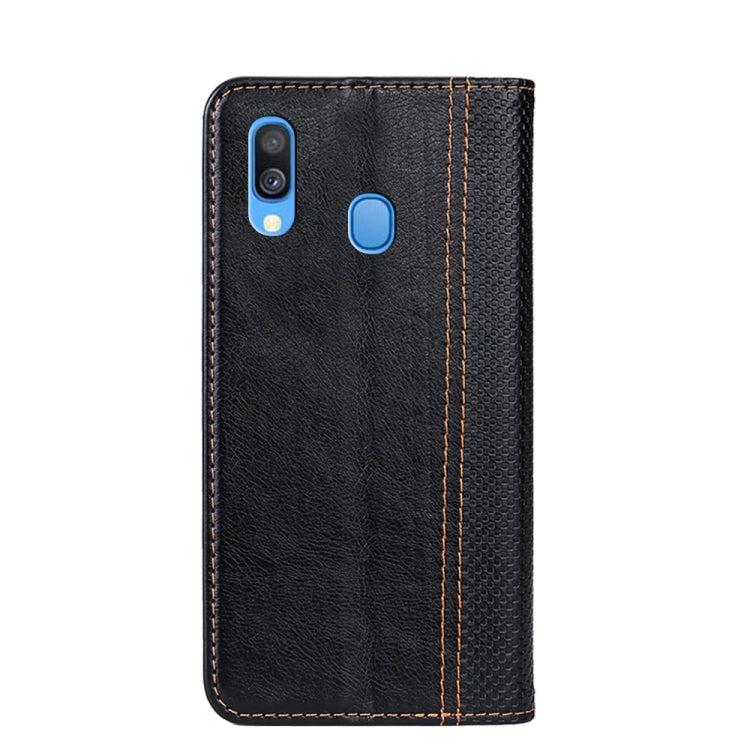 For Samsung Galaxy A40 Grid Texture Magnetic PU + TPU Horizontal Flip Leather Case with Holder & Card Slot