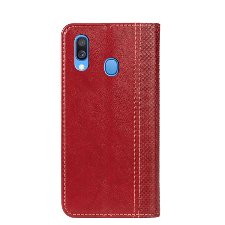 For Samsung Galaxy A40 Grid Texture Magnetic PU + TPU Horizontal Flip Leather Case with Holder & Card Slot