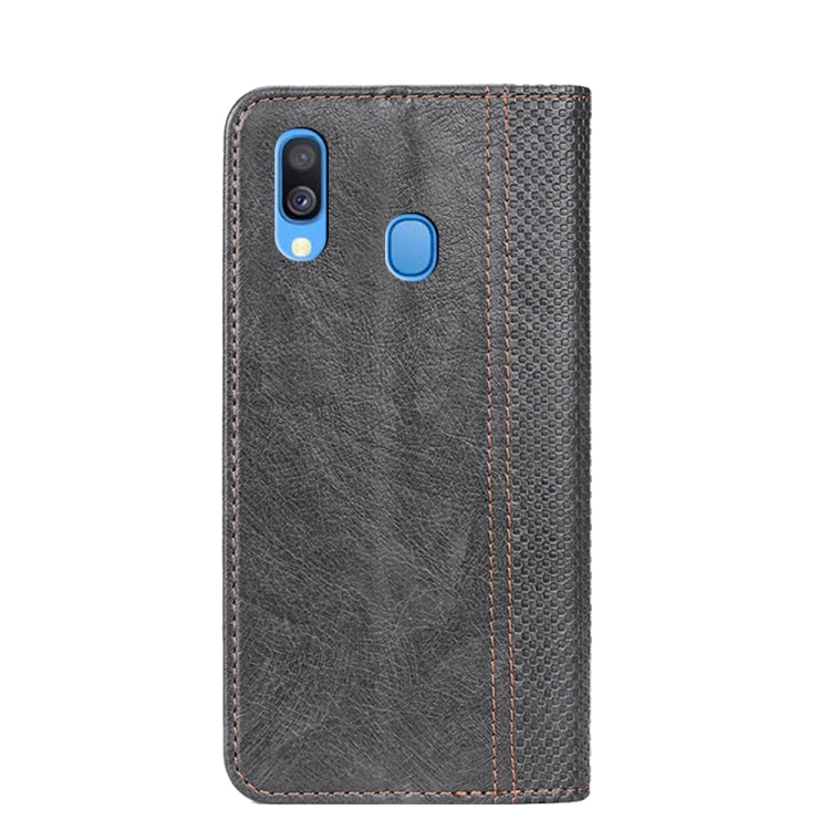 For Samsung Galaxy A40 Grid Texture Magnetic PU + TPU Horizontal Flip Leather Case with Holder & Card Slot
