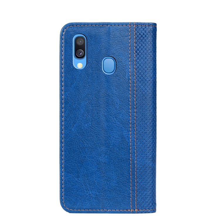 For Samsung Galaxy A40 Grid Texture Magnetic PU + TPU Horizontal Flip Leather Case with Holder & Card Slot