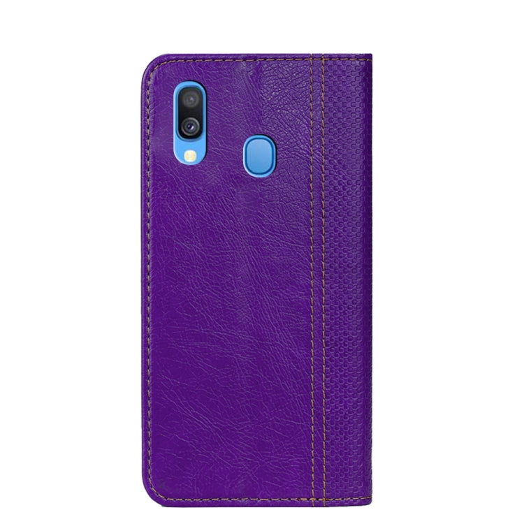 For Samsung Galaxy A40 Grid Texture Magnetic PU + TPU Horizontal Flip Leather Case with Holder & Card Slot