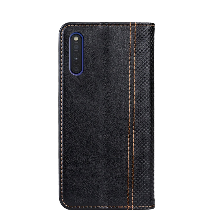 For Samsung Galaxy A41 JP Version Grid Texture Magnetic PU + TPU Horizontal Flip Leather Case with Holder & Card Slot
