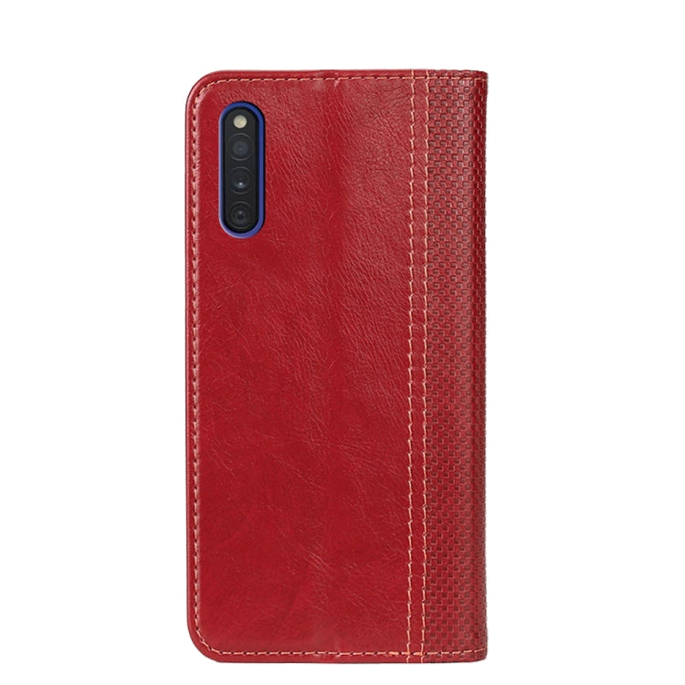 For Samsung Galaxy A41 JP Version Grid Texture Magnetic PU + TPU Horizontal Flip Leather Case with Holder & Card Slot