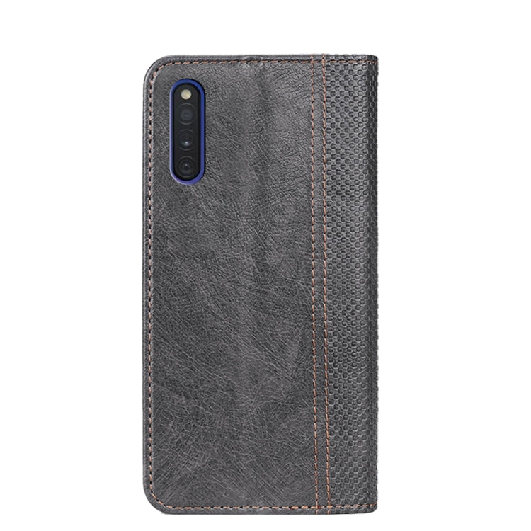 For Samsung Galaxy A41 JP Version Grid Texture Magnetic PU + TPU Horizontal Flip Leather Case with Holder & Card Slot
