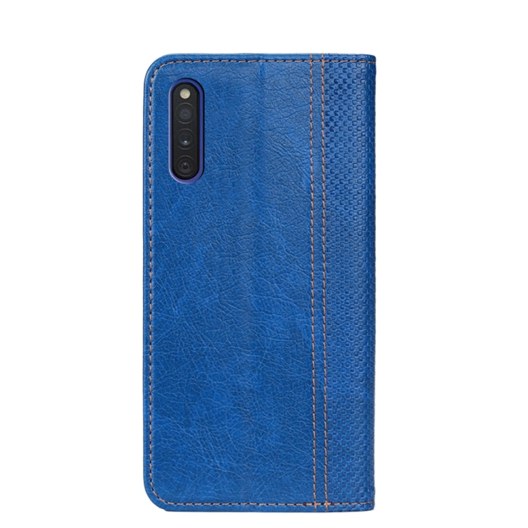 For Samsung Galaxy A41 JP Version Grid Texture Magnetic PU + TPU Horizontal Flip Leather Case with Holder & Card Slot