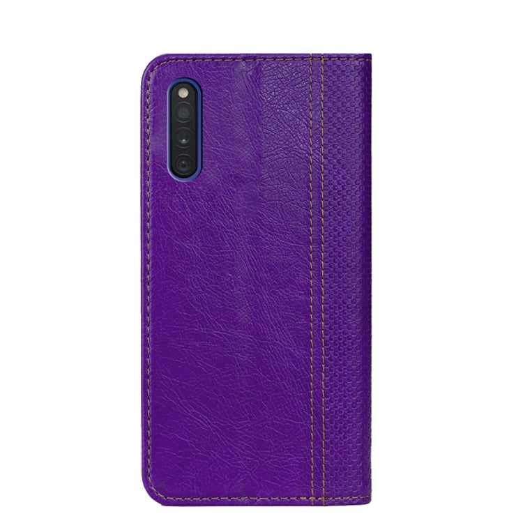 For Samsung Galaxy A41 JP Version Grid Texture Magnetic PU + TPU Horizontal Flip Leather Case with Holder & Card Slot