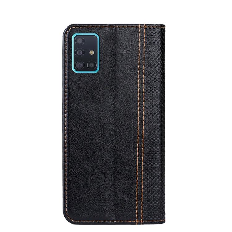 For Samsung Galaxy A51 Grid Texture Magnetic PU + TPU Horizontal Flip Leather Case with Holder & Card Slot