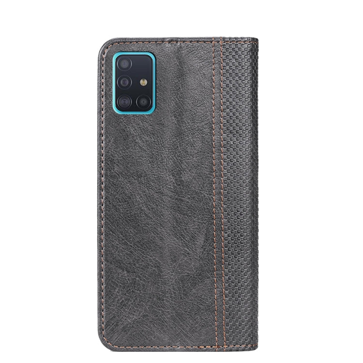 For Samsung Galaxy A51 Grid Texture Magnetic PU + TPU Horizontal Flip Leather Case with Holder & Card Slot