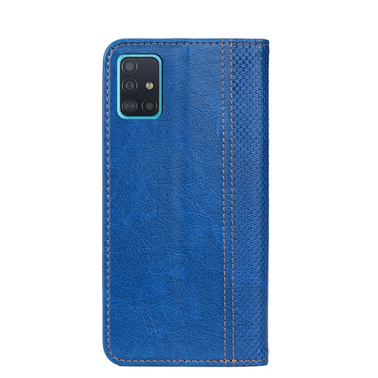 For Samsung Galaxy A51 Grid Texture Magnetic PU + TPU Horizontal Flip Leather Case with Holder & Card Slot