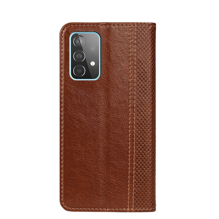 For Samsung Galaxy A52 5G / 4G Grid Texture Magnetic PU + TPU Horizontal Flip Leather Case with Holder & Card Slot