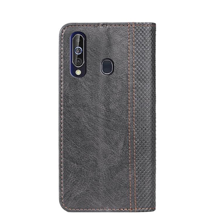 For Samsung Galaxy A60 Grid Texture Magnetic PU + TPU Horizontal Flip Leather Case with Holder & Card Slot