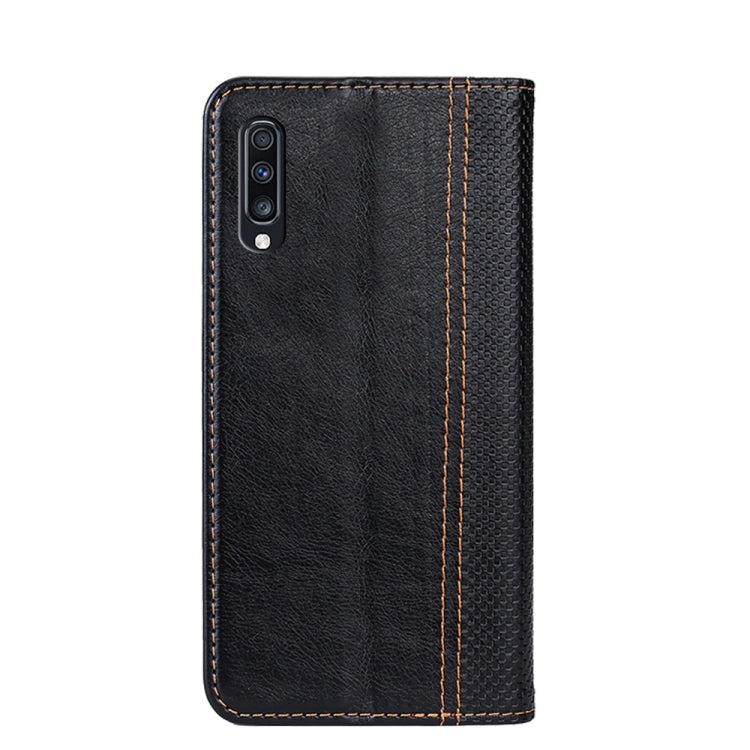 For Samsung Galaxy A70 Grid Texture Magnetic PU + TPU Horizontal Flip Leather Case with Holder & Card Slot