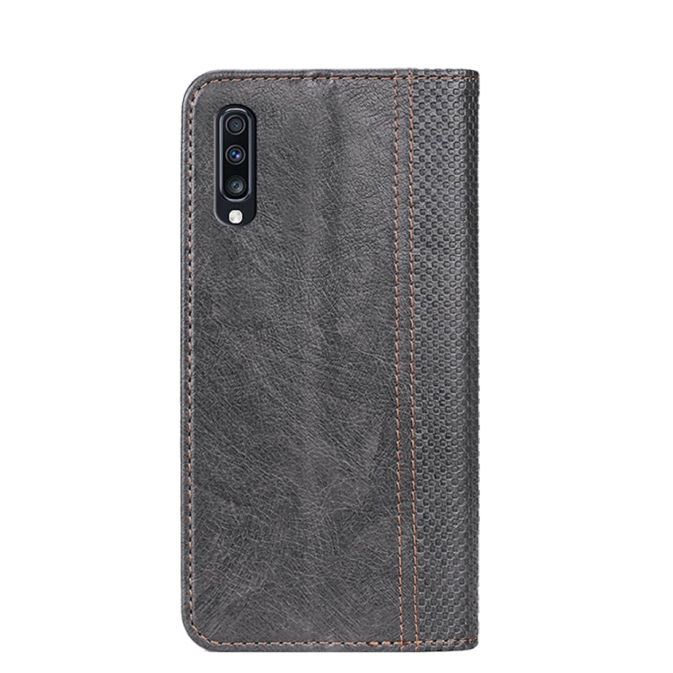 For Samsung Galaxy A70 Grid Texture Magnetic PU + TPU Horizontal Flip Leather Case with Holder & Card Slot