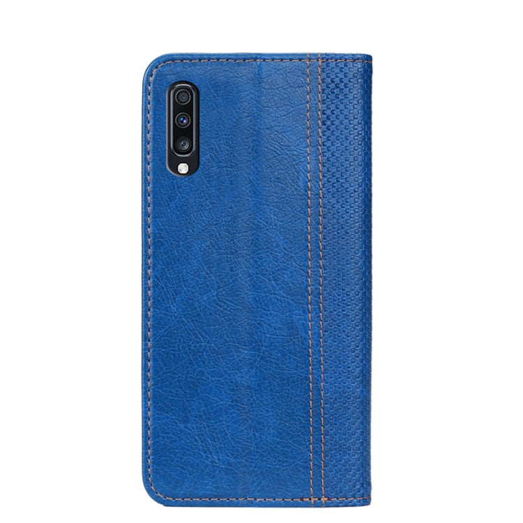 For Samsung Galaxy A70 Grid Texture Magnetic PU + TPU Horizontal Flip Leather Case with Holder & Card Slot