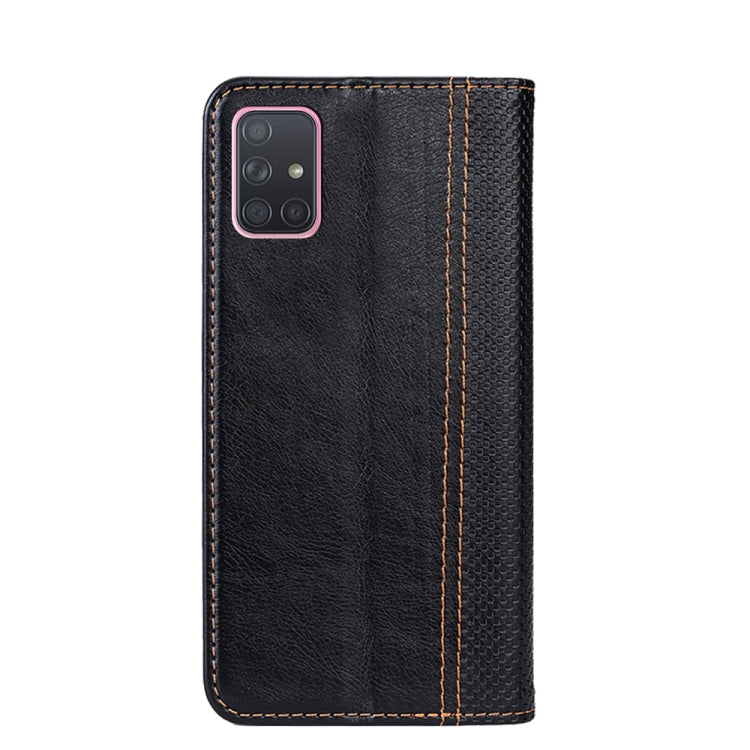 For Samsung Galaxy A71 Grid Texture Magnetic PU + TPU Horizontal Flip Leather Case with Holder & Card Slot