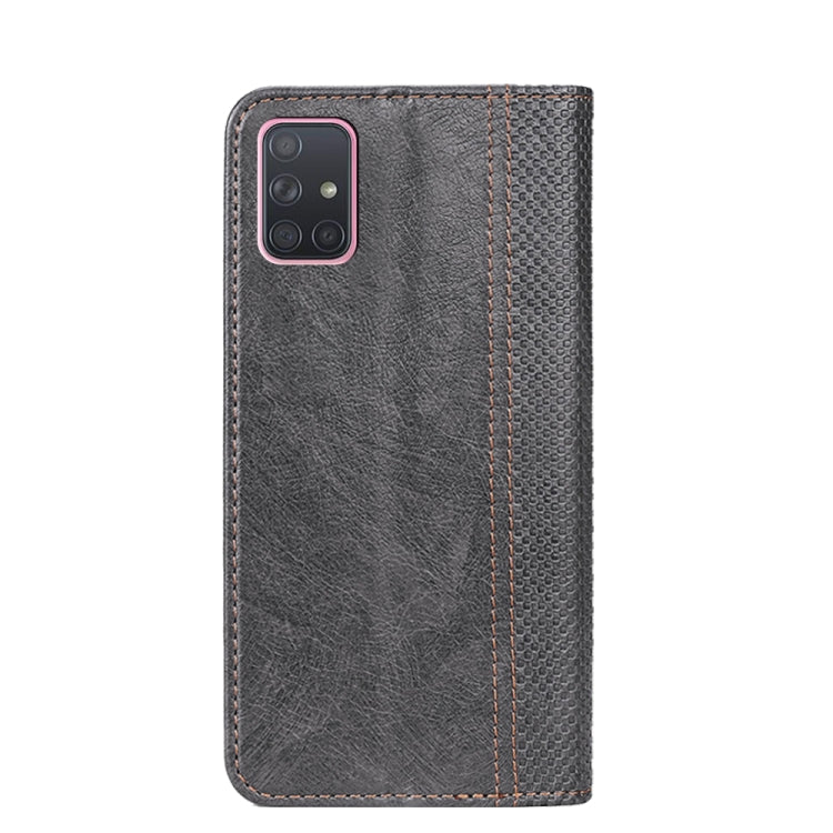 For Samsung Galaxy A71 Grid Texture Magnetic PU + TPU Horizontal Flip Leather Case with Holder & Card Slot