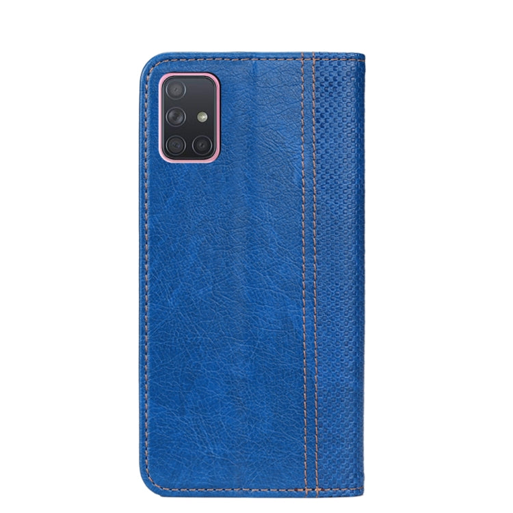 For Samsung Galaxy A71 Grid Texture Magnetic PU + TPU Horizontal Flip Leather Case with Holder & Card Slot