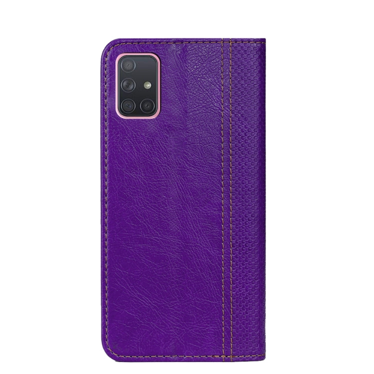 For Samsung Galaxy A71 Grid Texture Magnetic PU + TPU Horizontal Flip Leather Case with Holder & Card Slot