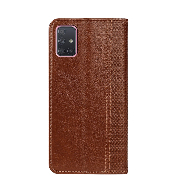 For Samsung Galaxy A71 Grid Texture Magnetic PU + TPU Horizontal Flip Leather Case with Holder & Card Slot