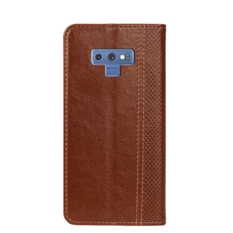 For Samsung Galaxy Note9 Grid Texture Magnetic PU + TPU Horizontal Flip Leather Case with Holder & Card Slot