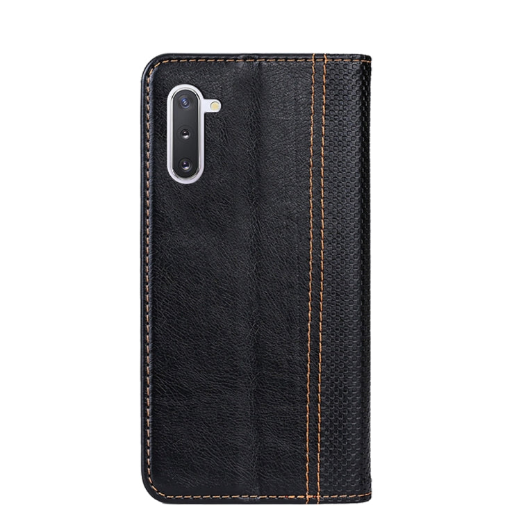 For Samsung Galaxy Note10 Grid Texture Magnetic PU + TPU Horizontal Flip Leather Case with Holder & Card Slot