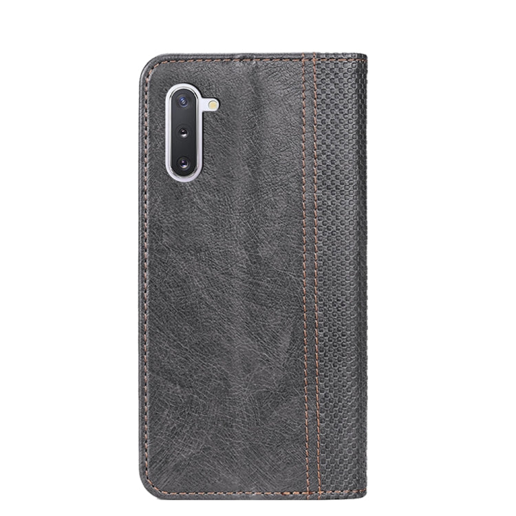 For Samsung Galaxy Note10 Grid Texture Magnetic PU + TPU Horizontal Flip Leather Case with Holder & Card Slot
