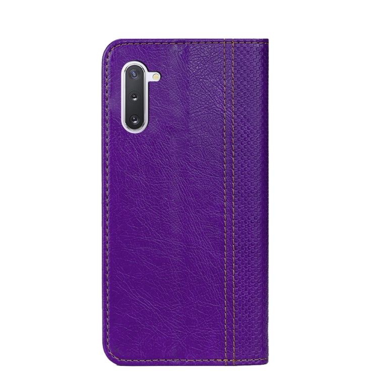 For Samsung Galaxy Note10 Grid Texture Magnetic PU + TPU Horizontal Flip Leather Case with Holder & Card Slot